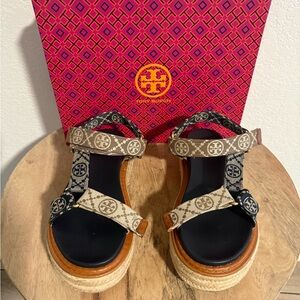 Tory Burch Black and Cream Platform Sandals